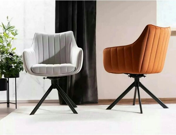 Scaun living rotativ AZALIA, caramiziu/negru, stofa catifelata/metal