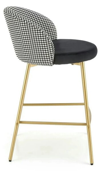 Scaun bar H113, negru/gri/auriu, stofa catifelata/otel, 47x55x85 cm