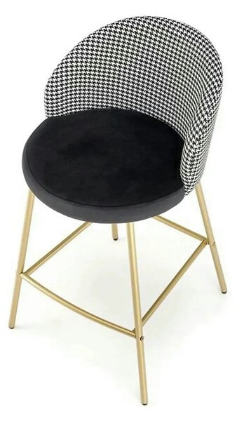 Scaun bar H113, negru/gri/auriu, stofa catifelata/otel, 47x55x85 cm