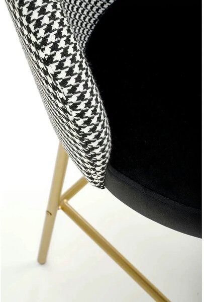 Scaun bar H113, negru/gri/auriu, stofa catifelata/otel, 47x55x85 cm