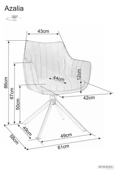 Scaun living rotativ AZALIA, gri deschis/negru, stofa catifelata/metal