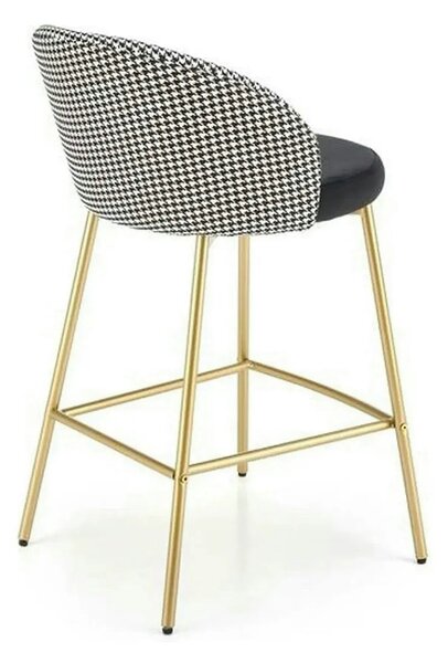 Scaun bar H113, negru/gri/auriu, stofa catifelata/otel, 47x55x85 cm