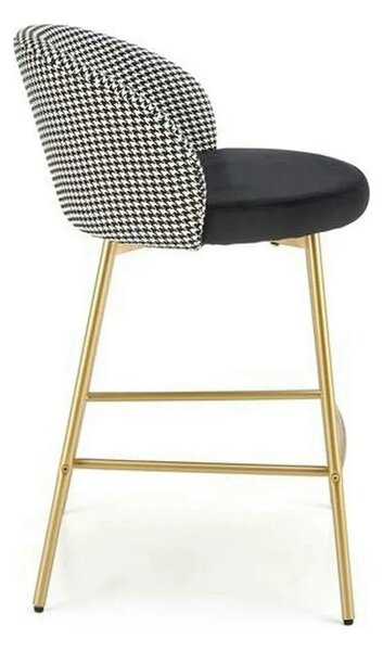 Scaun bar H113, negru/gri/auriu, stofa catifelata/otel, 47x55x85 cm