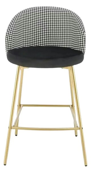 Scaun bar H113, negru/gri/auriu, stofa catifelata/otel, 47x55x85 cm
