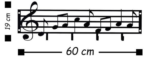 Cuier metalic Note, Negru, 19x60 cm