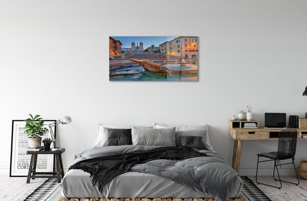 Tablouri pe sticlă clădiri fântână din Roma Sunset