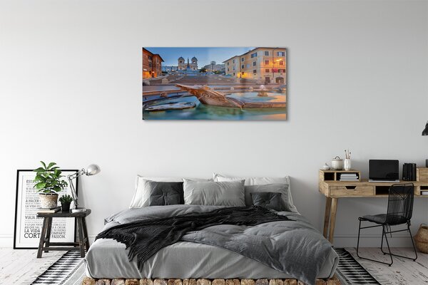 Tablouri pe sticlă clădiri fântână din Roma Sunset