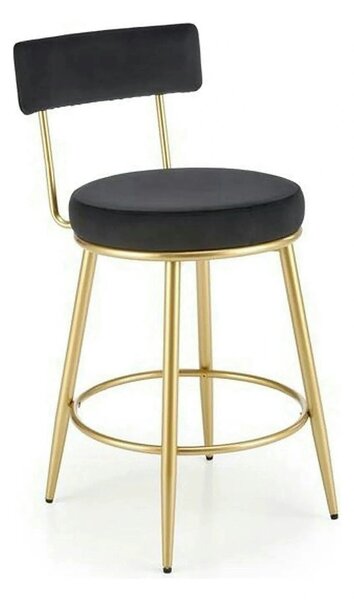 Scaun bar H115, negru/auriu, stofa catifelata/otel, 45x54x90 cm