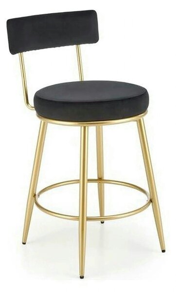 Scaun bar H115, negru/auriu, stofa catifelata/otel, 45x54x90 cm