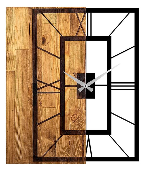 Ceas de perete decorativ din lemn Wooden Clock 37, Nuc deschis, 58x49 cm