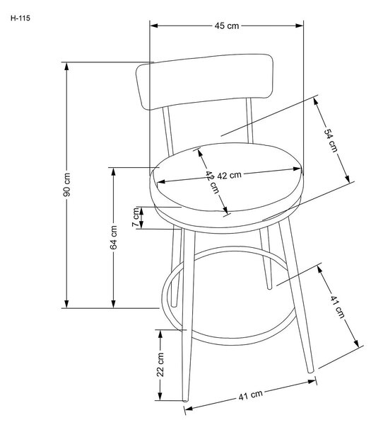 Scaun bar H115, negru/auriu, stofa catifelata/otel, 45x54x90 cm