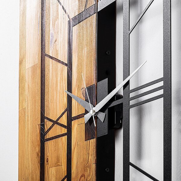 Ceas de perete decorativ din lemn Wooden Clock 37, Nuc deschis, 58x49 cm