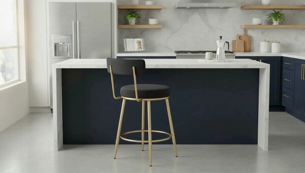 Scaun bar H115, negru/auriu, stofa catifelata/otel, 45x54x90 cm