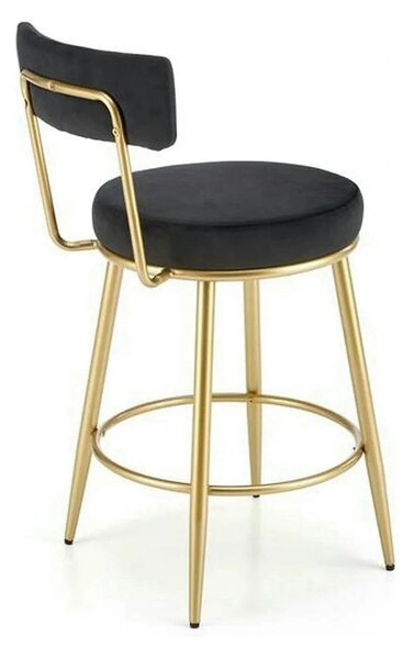 Scaun bar H115, negru/auriu, stofa catifelata/otel, 45x54x90 cm