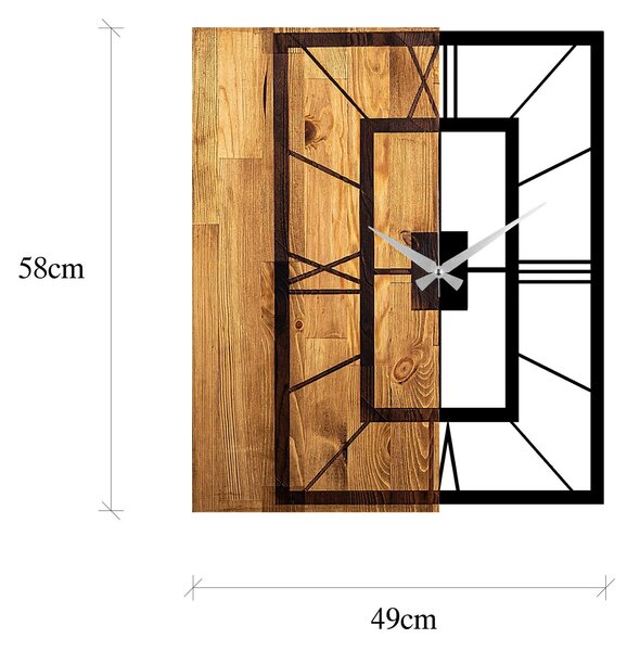 Ceas de perete decorativ din lemn Wooden Clock 37, Nuc deschis, 58x49 cm