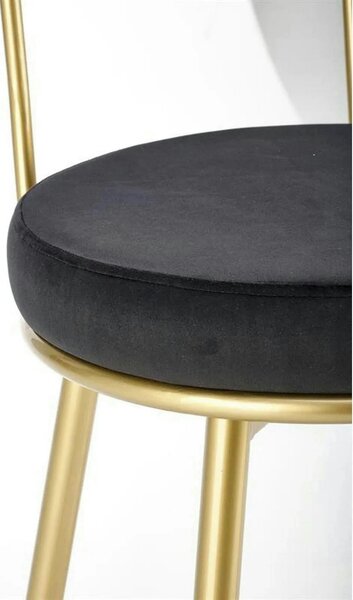 Scaun bar H115, negru/auriu, stofa catifelata/otel, 45x54x90 cm
