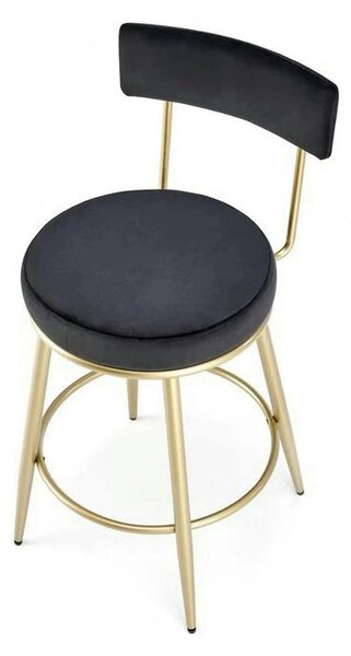 Scaun bar H115, negru/auriu, stofa catifelata/otel, 45x54x90 cm