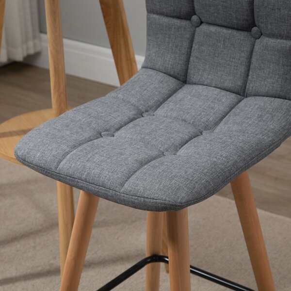 HOMCOM Set 2 Taburete de Bar, Spătar, Tesătură Efect de In și Lemn, 41.5x47x97.5 cm, Gri, Confortabil și Stilat | Aosom Romania