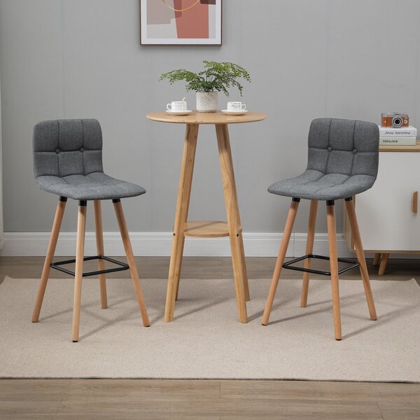 HOMCOM Set 2 Taburete de Bar, Spătar, Tesătură Efect de In și Lemn, 41.5x47x97.5 cm, Gri, Confortabil și Stilat | Aosom Romania