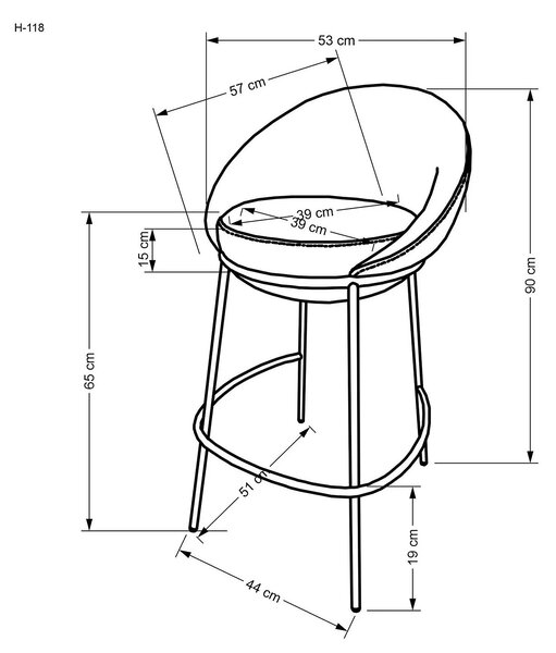 Scaun bar H118, bej deschis/negru, stofa clasica/otel, 53x57x90 cm