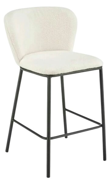 Scaun bar H119, crem/negru, stofa buclata/otel, 54x53x92 cm