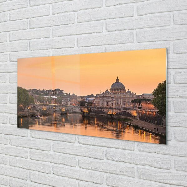 Tablouri pe sticlă râu Roma Sunset poduri clădiri