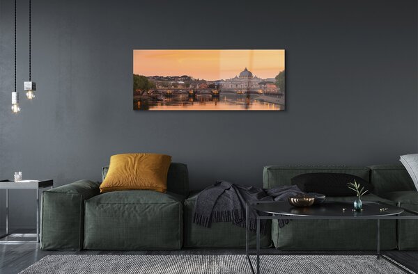Tablouri pe sticlă râu Roma Sunset poduri clădiri