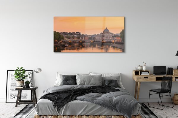 Tablouri pe sticlă râu Roma Sunset poduri clădiri