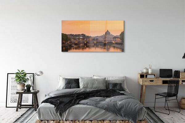Tablouri pe sticlă râu Roma Sunset poduri clădiri