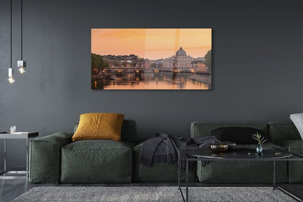 Tablouri pe sticlă râu Roma Sunset poduri clădiri