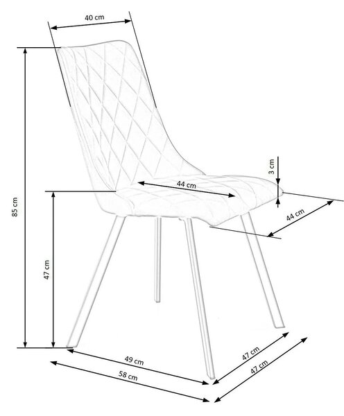 Scaun K450, galben mustar/negru, stofa catifelata/metal, 44x58x85 cm