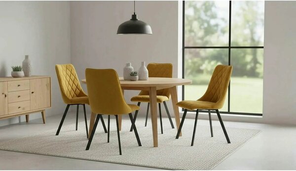 Scaun K450, galben mustar/negru, stofa catifelata/metal, 44x58x85 cm