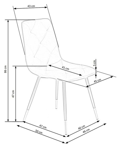 Scaun tapitat K438, galben, stofa catifelata, 45x50x86 cm