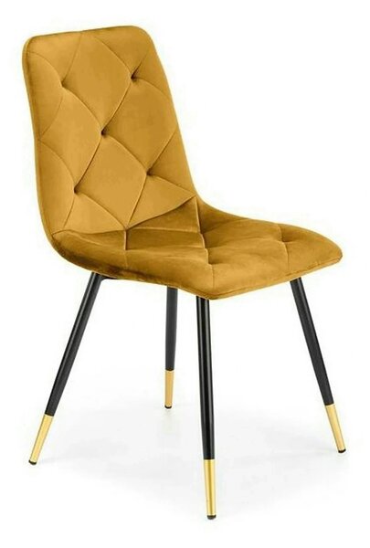 Scaun tapitat K438, galben, stofa catifelata, 45x50x86 cm