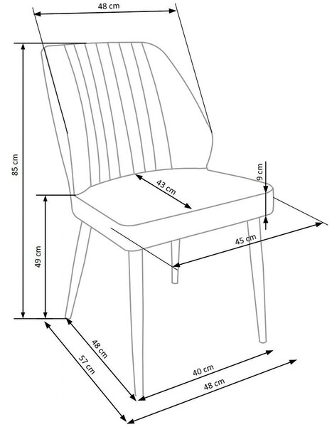 Scaun tapitat K432, albastru, stofa catifelata, 48x57x85 cm
