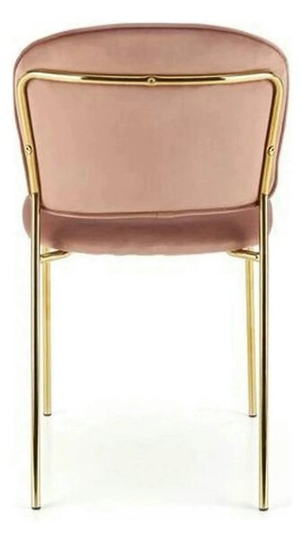 Scaun tapitat K499, roz/auriu, stofa catifelata, 47x56x85 cm
