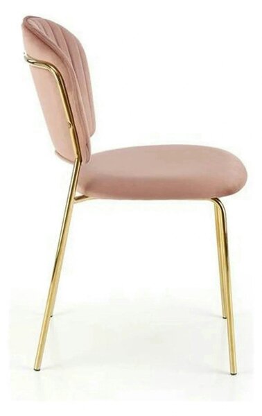 Scaun tapitat K499, roz/auriu, stofa catifelata, 47x56x85 cm