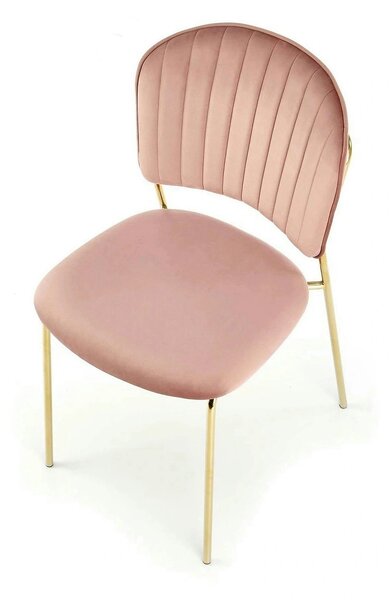 Scaun tapitat K499, roz/auriu, stofa catifelata, 47x56x85 cm