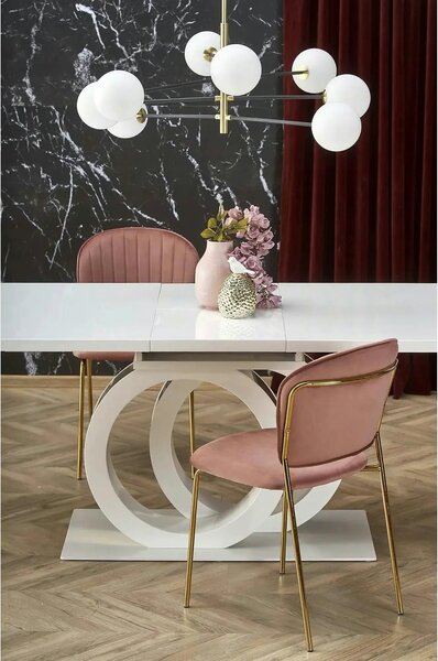 Scaun tapitat K499, roz/auriu, stofa catifelata, 47x56x85 cm