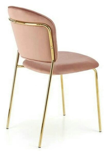 Scaun tapitat K499, roz/auriu, stofa catifelata, 47x56x85 cm