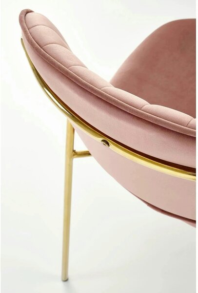 Scaun tapitat K499, roz/auriu, stofa catifelata, 47x56x85 cm
