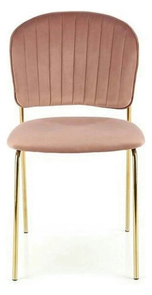 Scaun tapitat K499, roz/auriu, stofa catifelata, 47x56x85 cm