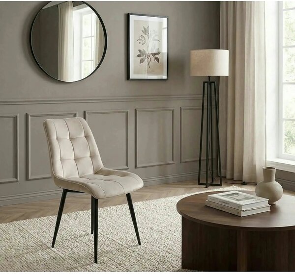 Scaun CHIC, gri deschis/negru, stofa catifelata/metal, 50x58x88 cm