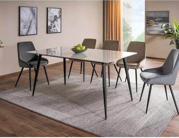 Scaun pentru living COBE, bej/negru, stofa catifelata/metal, 49x43x85