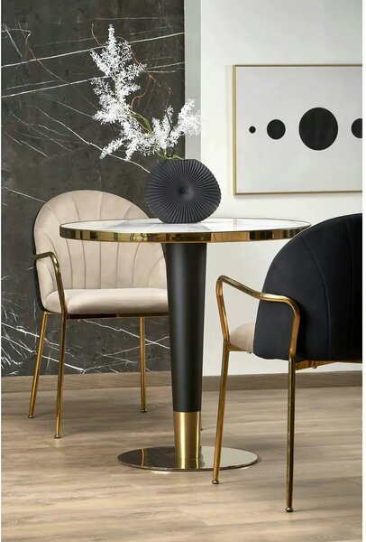 Scaun tapitat K500, bej/auriu, stofa catifelata, 53x57x80 cm
