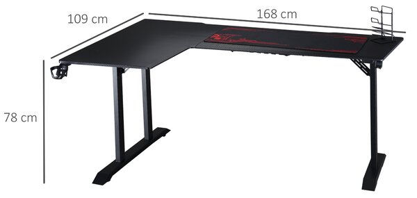 HOMCOM Birou pe Colt pentru Gaming si Birou cu Carlig pentru Casti si Suport pentru Pahare, Suport Gamepad si Mouse Pad, Negru