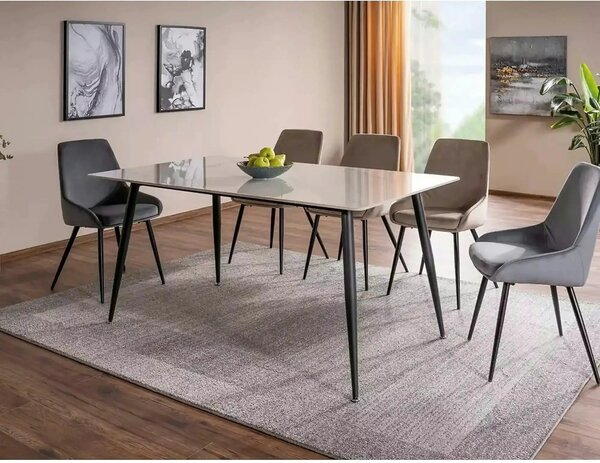 Scaun COBE, stofa catifelata gri/negru, 49x43x85 cm
