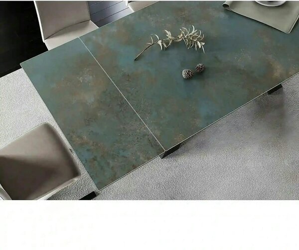 Masa extensibila SALVADORE CERAMIC, turcoaz/negru mat, sticla securiza