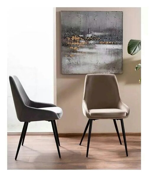 Scaun COBE, stofa catifelata gri/negru, 49x43x85 cm