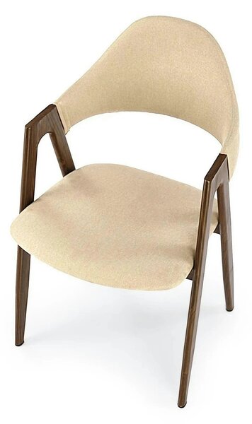 Scaun tapitat modern K344, bej/nuc, stofa clasica/metal, 51x57x82 cm